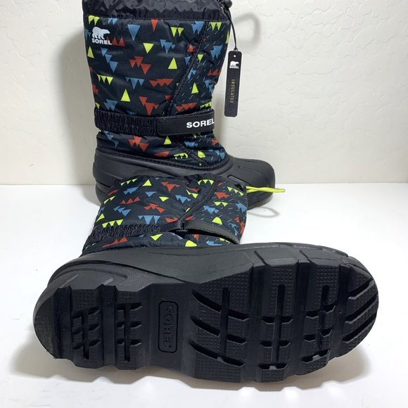 Sorel Flurry Insulated Tall Snow Boots Lined Black Print Youth Size 7 NEW - Picture 7 of 9